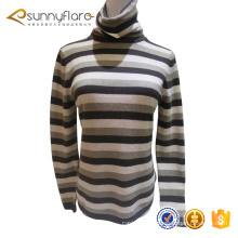 Custom women turtle neck cashmere wool winter sweater with stripe